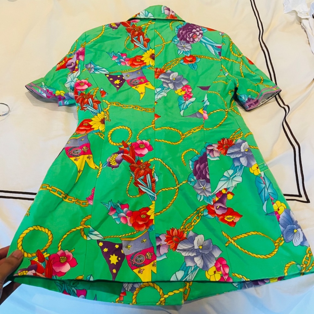 INSANE Leonard Paris vintage bamboo green short-sleeved skirt suit size 6 - Picture 6 of 7